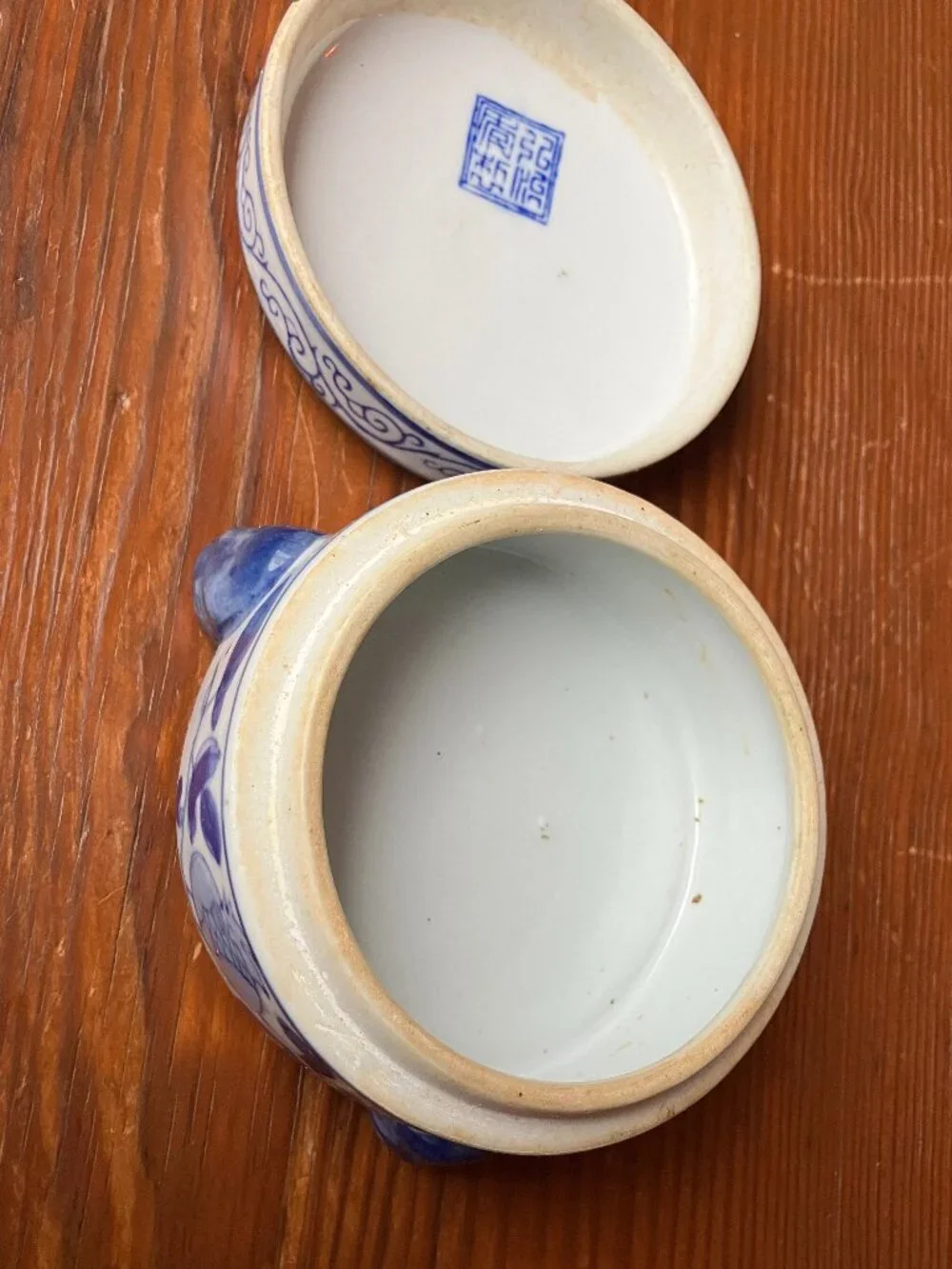 Vintage Chinoiserie Flow Blue Trinket Box Qianlong Mark